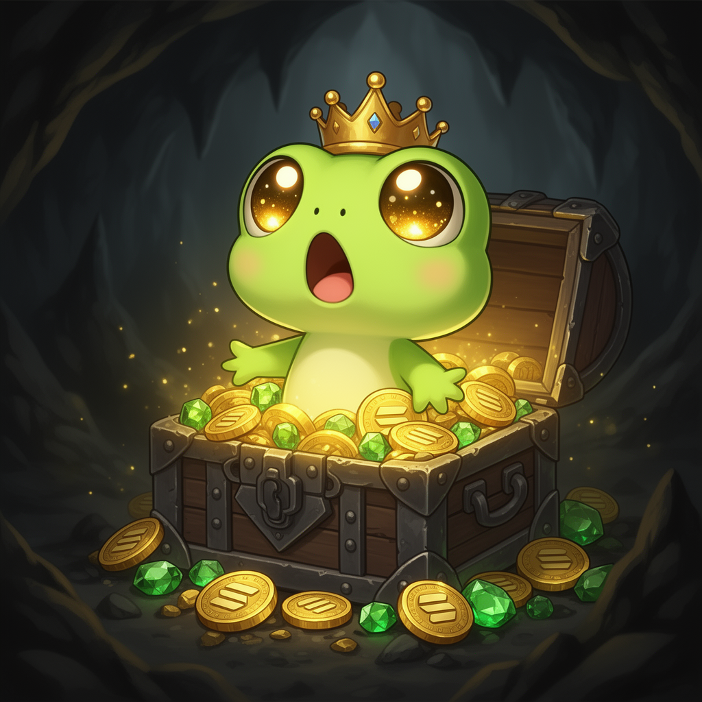Baby PEPE discovering a treasure chest